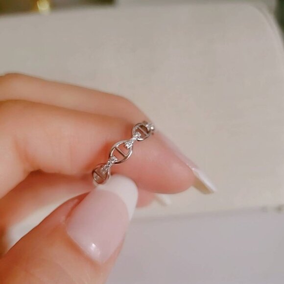 Chain Ring, Sterling Silver Women Ring, Simple Chain Ring, Stacking Ring, - Picture 9 of 10